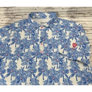 Johnnie O Performance Polo Shirt Blue Palm Trees Men's Small Golf Sun Protection